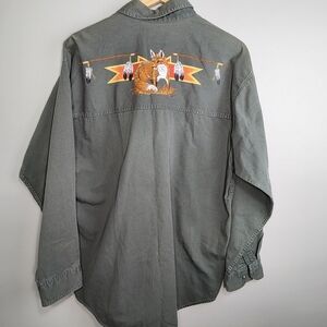 VTG Western Shirt Fox and Indian Feathers Design Size XL  80s 90s